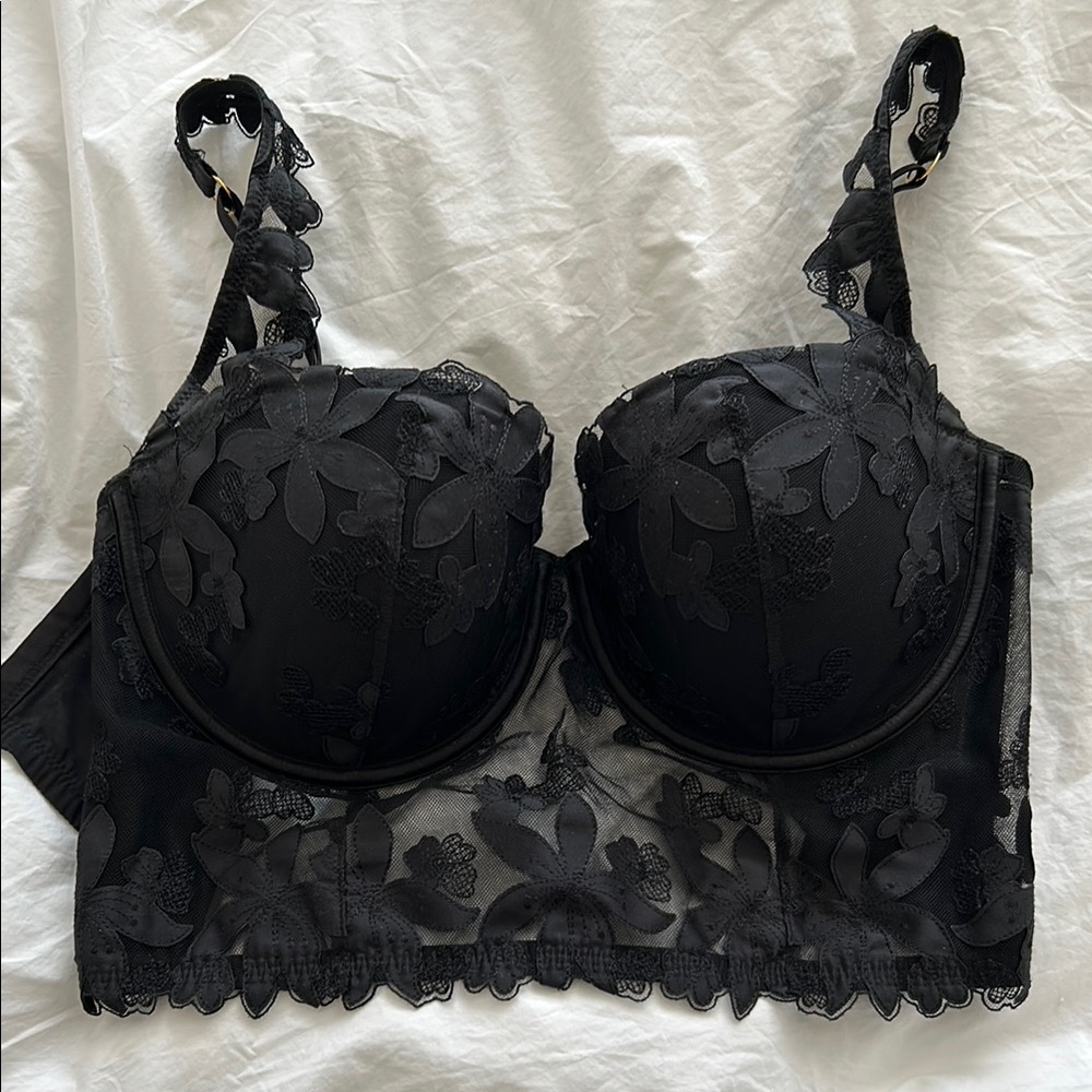 Black Lace Floral Women's Bustier Bra (36DD)